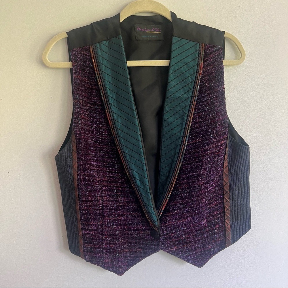 Vibrant Purple and Green Vest with Teal Lapel - Picture 5 of 7